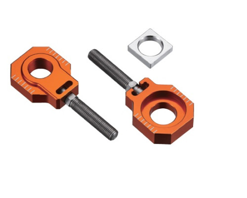 Натягувач заднього моста Accel з болтом KTM SX/SXF/EXC 125-530 '08-'12, EXC/EXCF '08-'19 (діаметр 20мм) оранжевий (комплект - 2 шт.)