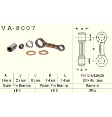 Шатун vesrah kawasaki kx 60 (kx60) '85-'04, kx 65 (kx65) '00-'17 (va8007) (зроблено в японії)