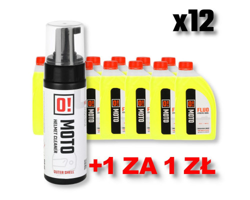 Omoto набір 12 охолоджуючої рідини 1л o! fluo xtreme cool + omoto helmet wash foam 150 мл o! піна fresh helmet cleaner