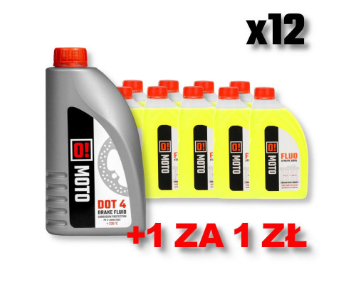 Omoto набір 12 охолоджуючої рідини 1л o! fluo xtreme cool + omoto brake fluid dot-4 o! braik fluid 455g