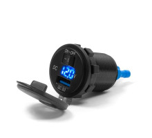 BIKETEC MOTORCYCYCLE USB QUICK CHARGE РОЗЕТ З ВОЛЬТМЕТРОМ ТА ВИМИКАЧОМ МОНТАЖ НА ПЛОСКІЙ ПОВЕРХНІ (ОБТІКАЛЬНИК, КОРПУС) АБО НА КЕРМО - ПОТРІБЕН АДАПТЕР BTMUS28