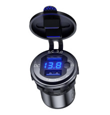 МОТОЦИКЛ BIKETEC ПОДВІЙНА РОЗЕТКА USB QC 3.0 - 36 Вт З Кріпленням вольтметра НА РОВСКІЙ ПОВЕРХНІ (ОБТІКАЛЬНИК, КОРПУС) АБО НА КЕРМО - ПОТРІБЕН АДАПТЕР BTMUS28