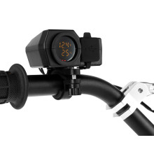 BIKETEC MOTORCYCLE ДВІЙНИЙ USB QUICK CHARGE 3.0 ГНІЗДО З ВОЛЬТМЕТРОМ ТА ІНДИКАТОРОМ ЗОВНІШНЬОЇ ТЕМПЕРАТУРИ Кріплення на кермо
