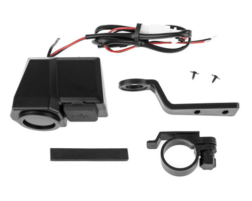 BIKETEC MOTORCYCLE ДВІЙНИЙ USB QUICK CHARGE 3.0 ГНІЗДО З ВОЛЬТМЕТРОМ ТА ІНДИКАТОРОМ ЗОВНІШНЬОЇ ТЕМПЕРАТУРИ Кріплення на кермо