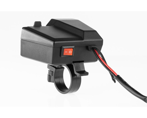 BIKETEC MOTORCYCLE ДВІЙНИЙ USB QUICK CHARGE 3.0 ГНІЗДО З ВОЛЬТМЕТРОМ ТА ІНДИКАТОРОМ ЗОВНІШНЬОЇ ТЕМПЕРАТУРИ Кріплення на кермо