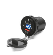 BIKETEC MOTORCYCLE ДВІЙНИЙ USB ШВИДКИЙ ЗАРЯД ГНІЗДО USB ЗАДНІE-C З ПІДСВІТЛЕННЯМ ТА ВОЛЬТМЕТРОМ МОНТАЖ НА ПЛОСКІЙ ПОВЕРХНІ (ОБТІКАЛЬНИК, ВЕРХНИЙ КОРПУС) АБО НА КЕРМО - ПОТРІБЕН АДАПТЕР BTMUS28