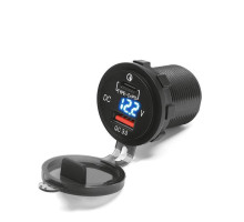 BIKETEC MOTORCYCLE ДВІЙНИЙ USB ШВИДКИЙ ЗАРЯД ГНІЗДО USB ЗАДНІE-C З ПІДСВІТЛЕННЯМ ТА ВОЛЬТМЕТРОМ МОНТАЖ НА ПЛОСКІЙ ПОВЕРХНІ (ОБТІКАЛЬНИК, ВЕРХНИЙ КОРПУС) АБО НА КЕРМО - ПОТРІБЕН АДАПТЕР BTMUS28