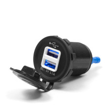 BIKETEC MOTORCYCYCLE ПОДВІЙНА USB РОЗЕТКА З ПІДСВІЧУВАННЯМ ВСТАНОВЛЕННЯ НА ПЛОСКІЙ ПОВЕРХНІ (ОБТІКАЛЬНИК, ВЕРХНИЙ КОРПУС) АБО НА КЕРМО - ПОТРІБЕН АДАПТЕР BTMUS28