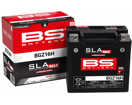 Bs 2024/11 аккумулятор bgz16h max (fa) (ytx14h,ytx14,ytx14-bs) 12v 16ah 150x88,5x145 не обслуговується - залит (підвищений крутний струм) (240a) (harley-davidson) (4)