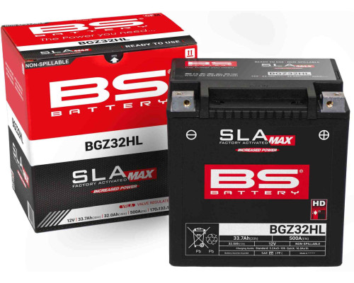 Bs 2024/11 аккумулятор bgz32hl max (fa) (ytx30l,ytx30hl,ytx30l-bs, yb30l-b) 12v 32ah 170x132x175 не обслуговується - залив (підвищений крутний струм) (500a) (harley-davidson) (2)