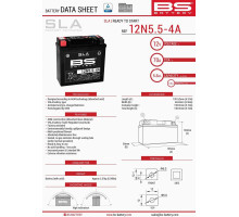 Bs батарея 12n5,5-4a (fa) (12n5,5-4a) 12v 5,5ah 138x61x131 не обслуговується - залито (70a) (6)