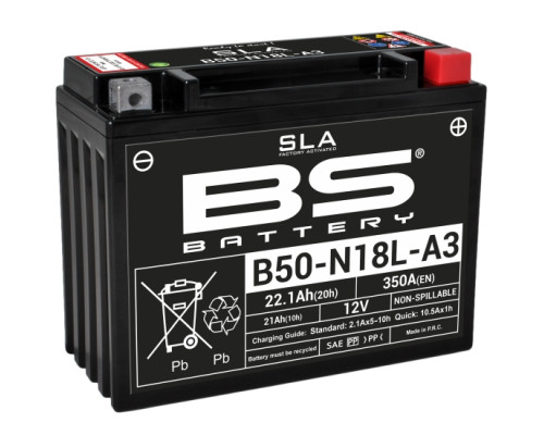Bs battery b50-n18l-a3 (y50-n18l-a3) 12v 20ah 205x90x162 обслуговується - електроліт окремо 250a (2) ue2019/1148