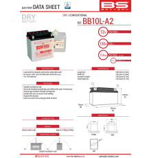 Bs battery bb10l-a2 (yb10l-a2) 12v 11ah 136x91x146 можна обслуговуватися - електроліт окремо (160a) (4) ue2019/1148