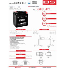 Bs батарея bb10l-b2 (fa) (yb10l-b2,yb10l-a2) 12v 11ah 136x91x146 не обслуговується - залит (160a) (4) - заміняє 300834