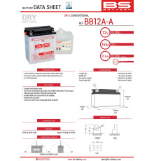 Bs battery bb12a-a (yb12a-a) 12v 12ah 134x81x160 можна обслуговуватися - електроліт окремо (155a) (4) ue2019/1148