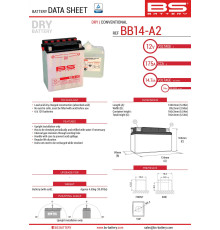 Bs battery bb14-a2 (yb14-a2) 12v 14ah 134x89x166 можна обслуговуватися - електроліт окремо (175a) (4) ue2019/1148