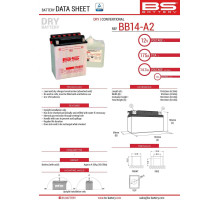 Bs battery bb14-a2 (yb14-a2) 12v 14ah 134x89x166 можна обслуговуватися - електроліт окремо (175a) (4) ue2019/1148