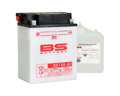 Bs battery bb14a-a2 (yb14a-a2) 12v 14ah 134x89x176 можна обслуговуватися - електроліт окремо (175a) (3) ue2019/1148