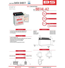 Bs battery bb14l-a2 (yb14l-a2) 12v 14ah 135x91x167 можна обслуговуватися - електроліт окремо (175a) (4) ue2019/1148