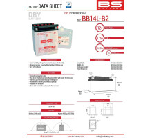 Bs battery bb14l-b2 (yb14l-b2) 12v 14ah 134x88x166 можна обслуговуватися - електроліт окремо (175a) (4) ue2019/1148