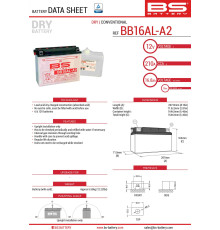 Bs battery bb16al-a2 (yb16ala2) 12v 16ah 205x71x164 можна обслуговуватися - електроліт окремо (175a) (3) ue2019/1148