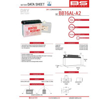 Bs battery bb16al-a2 (yb16ala2) 12v 16ah 205x71x164 можна обслуговуватися - електроліт окремо (175a) (3) ue2019/1148