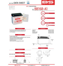 Bs battery bb16b-a1 (yb16b-a1) 12v 16ah 160x90x161 можна обслуговуватися - електроліт окремо (215a) (4) ue2019/1148