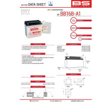 Bs battery bb16b-a1 (yb16b-a1) 12v 16ah 160x90x161 можна обслуговуватися - електроліт окремо (215a) (4) ue2019/1148