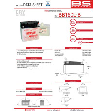 Bs battery bb16cl-b (yb16cl-b) 12v 19ah 175x100x175 можна обслуговуватися - електроліт окремо (250a) (2) ue2019/1148