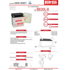 Bs батарея bb30l-b (yb30l-b) 12v 30ah 168x132x176 можна обслуговуватися - електроліт окремо (300a) harley davidson, polaris 600/700 (2) ue2019/1148
