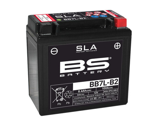 Bs акумулятор bb7l-b2 (fa) (yb7-b2) 12v 8ah 135x75x133 не обслуговується - залив (100a) (6)
