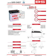 Bs battery bb9-b (yb9-b) (12n9-4b-1) 12v 9ah 135x75x139 можна обслуговуватися - електроліт окремо (115a) (6) ue2019/1148
