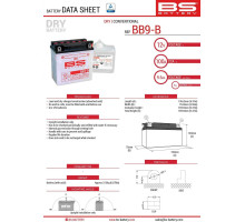 Bs battery bb9-b (yb9-b) (12n9-4b-1) 12v 9ah 135x75x139 можна обслуговуватися - електроліт окремо (115a) (6) ue2019/1148