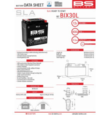 Bs акумулятор bix30l (fa) (ytx30l) 12v 30ah 166x125x175 не обслуговується - затоплений (385a) (2)