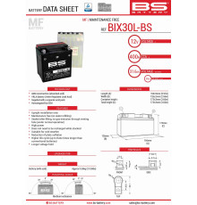 Bs батарея bix30l-bs (ytx30l-bs) 12v 30ah 165x125x175 не обслуговується - електроліт окремо (400a) (2) ue2019/1148