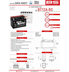 Bs батарея bt12a-bs (yt12a-bs) 152x88x106 12v 10ah не обслуговується - електроліт окремо (175a) (4) ue2019/1148