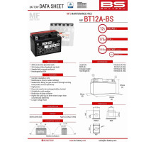 Bs батарея bt12a-bs (yt12a-bs) 152x88x106 12v 10ah не обслуговується - електроліт окремо (175a) (4) ue2019/1148