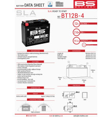 Bs батарея bt12b-4 (fa) (yt12b-4) 151x70x130 12v 10ah не обслуговується - залито (175a) (4)