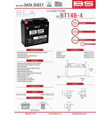 Bs акумулятор bt14b-4 (fa) (yt14b4) 12v 12ah 150x69x145 не обслуговується - залив (210a) (4)
