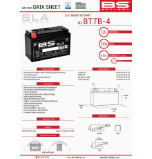 Bs батарея bt7b-4 (fa) (yt7b4) 12v 6.5ah 148x64x90 не обслуговується - залит (85a) (8)