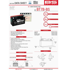 Bs батарея bt7b-bs (yt7b-bs) 12v 6.5ah 150x65x93 не обслуговується - електроліт окремо (85a) (8) ue2019/1148
