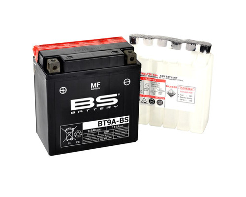 Bs батарея bt9a-bs (yt9a-bs) 12v 9ah 135x75x139 не обслуговується - електроліт окремо (115a) (4) ue2019/1148