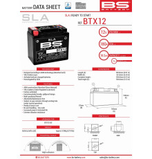 Bs акумулятор btx12 (fa) (ytx12-bs) 12v 10ah 152x88x131 не обслуговується - залив (180a) (4)