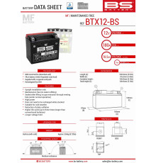 Bs батарея btx12-bs (ytx12-bs) 12v 10ah 152x88x131 не обслуговується - електроліт окремо (180a) (4) ue2019/1148