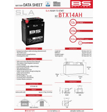 Bs батарея btx14ah (fa) (ytx14ah-bs) 12v 12ah 135x90x167 не обслуговується - залив (210a) (4)