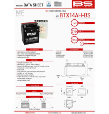 Bs батарея btx14ah-bs (ytx14ah-bs) 12v 12ah 134x89x166 не обслуговується - електроліт окремо (210a) (4) ue2019/1148