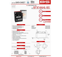 Bs батарея btx14ahl-bs (ytx14ahl-bs) (133x90x164) 12v 12ah не обслуговується - електроліт окремо (210a) 4 ue2019/1148