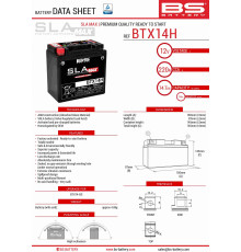 Bs батарея btx14h max (fa) (ytx14-bs) 12v 14ah 150x87x145 не обслуговується - заливається (підвищений крутний струм) (220a) - заміняє 300855 (bmw) (4)