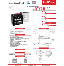 Bs battery btx14l-bs (ytx14l-bs) 150x87x145 не обслуговується - електроліт окремо (4) ue2019/1148