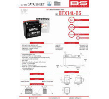 Bs battery btx14l-bs (ytx14l-bs) 150x87x145 не обслуговується - електроліт окремо (4) ue2019/1148